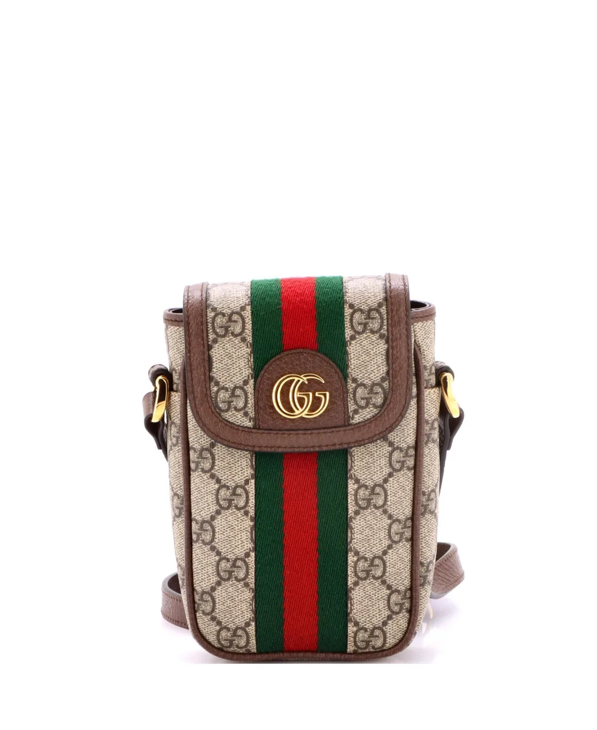 Pre-Owned Gucci Ophidia Flap Phone Holder Crossbody Bag Gg Coated Canvas by Gucci