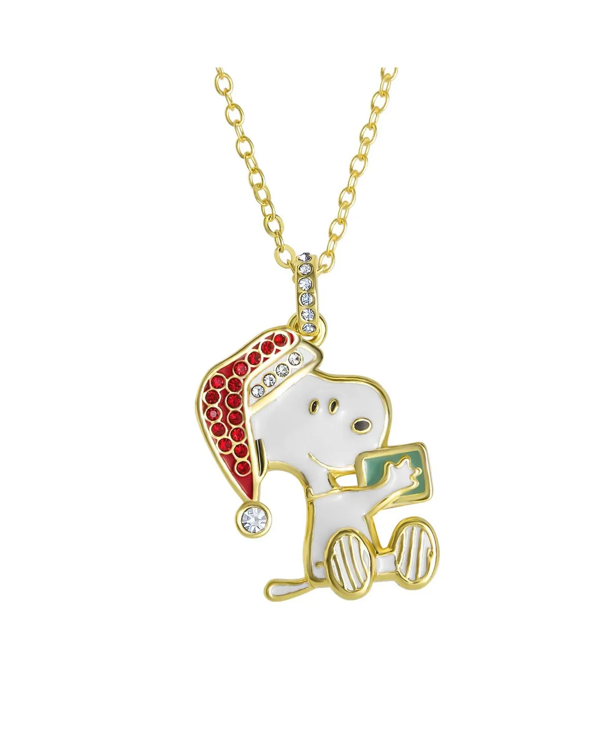 Peanuts Snoopy Christmas Necklace, Clear and Red Crystals, 16+2 by Peanuts