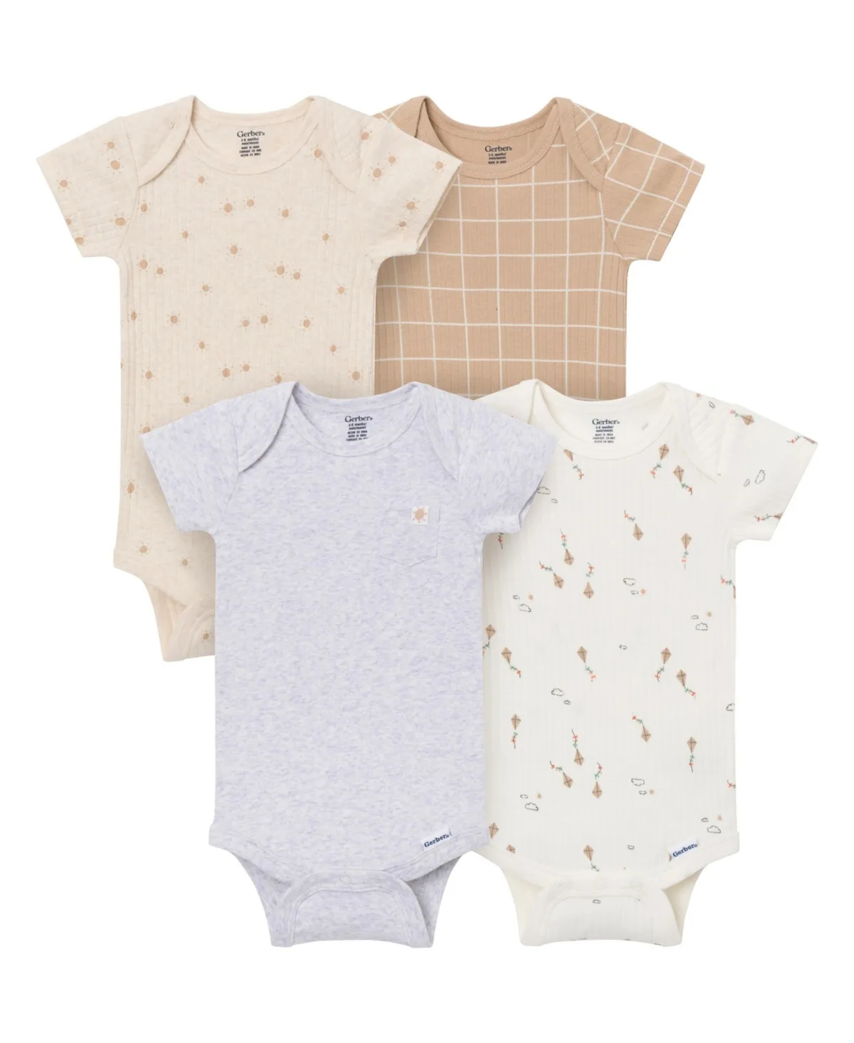 4-Pack Short Sleeve Bodysuits, Sunny Day Kites by Gerber