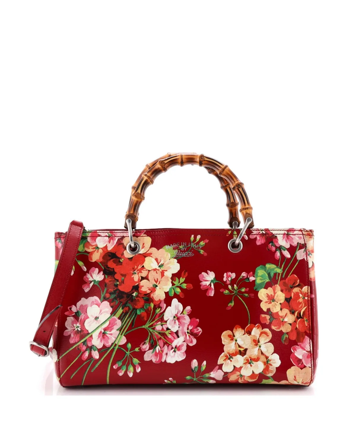 Pre-Owned Gucci Medium Bamboo Shopper Tote Blooms Print Leather by Gucci