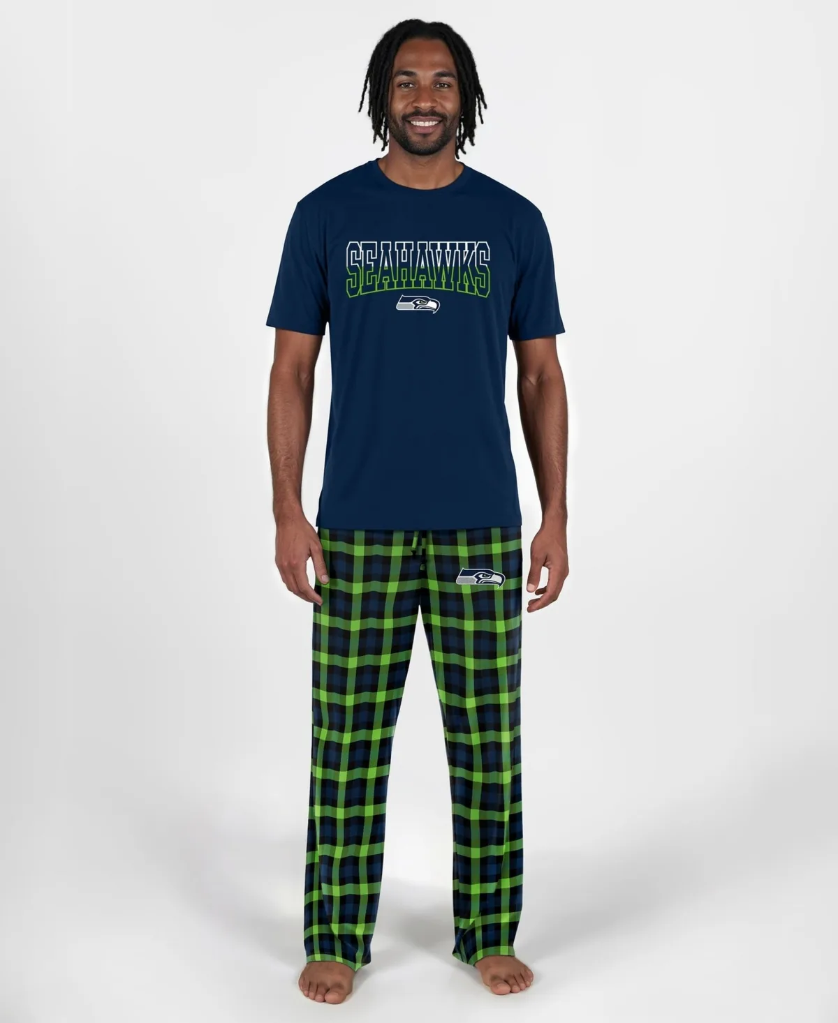 Seattle Seahawks Plaid Short-Sleeve T-Shirt and Pajama Pants, 2-Piece Set by Concepts Sport