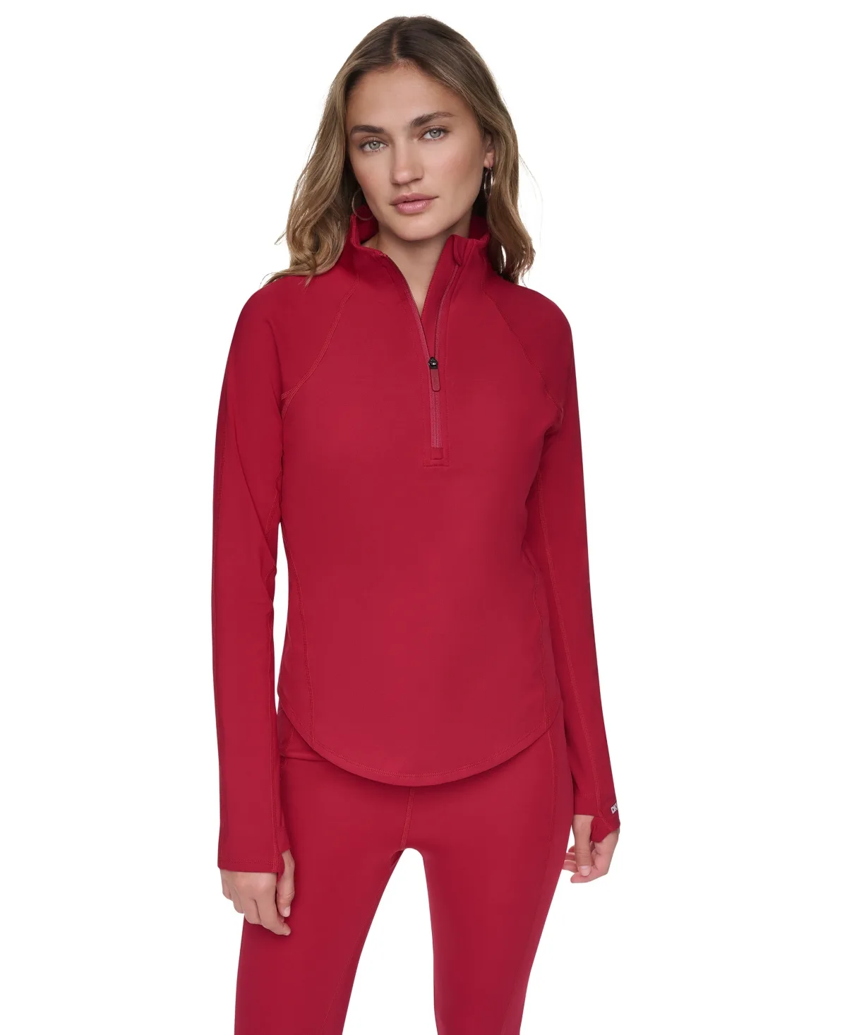 Half Zip Funnel Neck Pullover with Back Zipper Pocket by DKNY