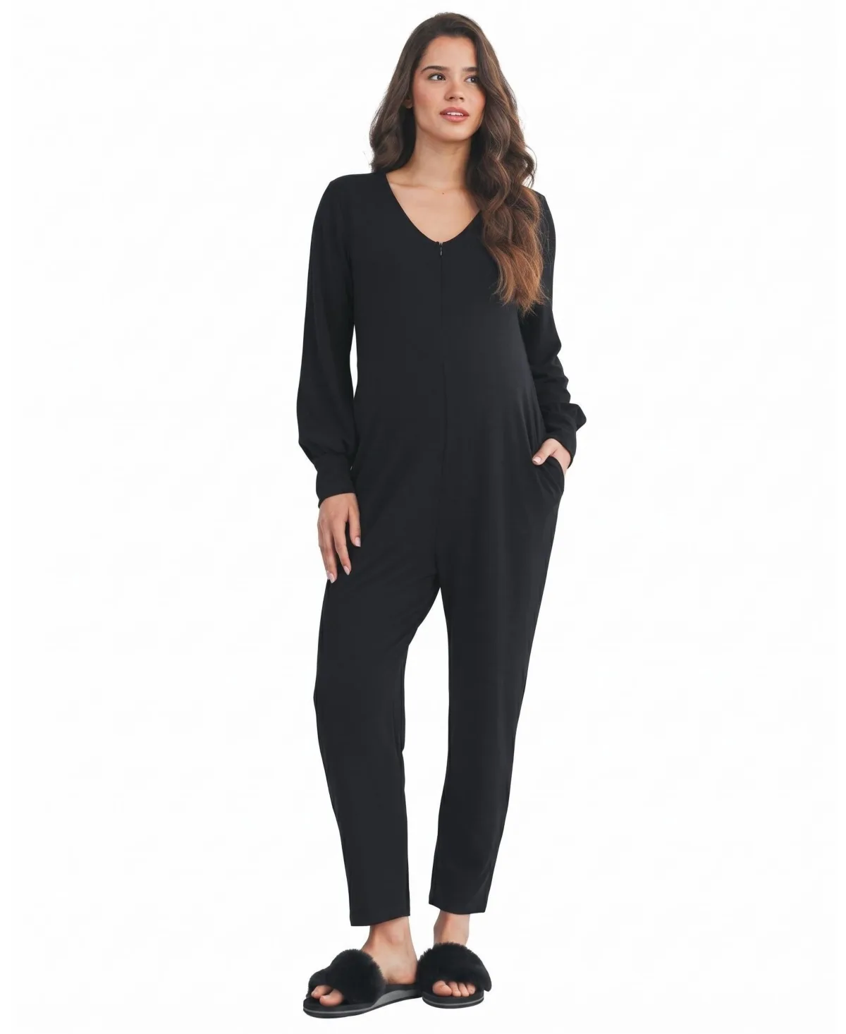 French Terry Long Sleeve Jumpsuit Nursing Friendly by Hello Miz