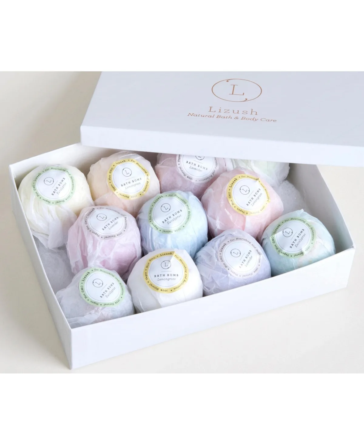 11 Bath Bombs Gift Box Plus One Free Bomb to Make 12 - Plant-Based Natural Hues by Lizush
