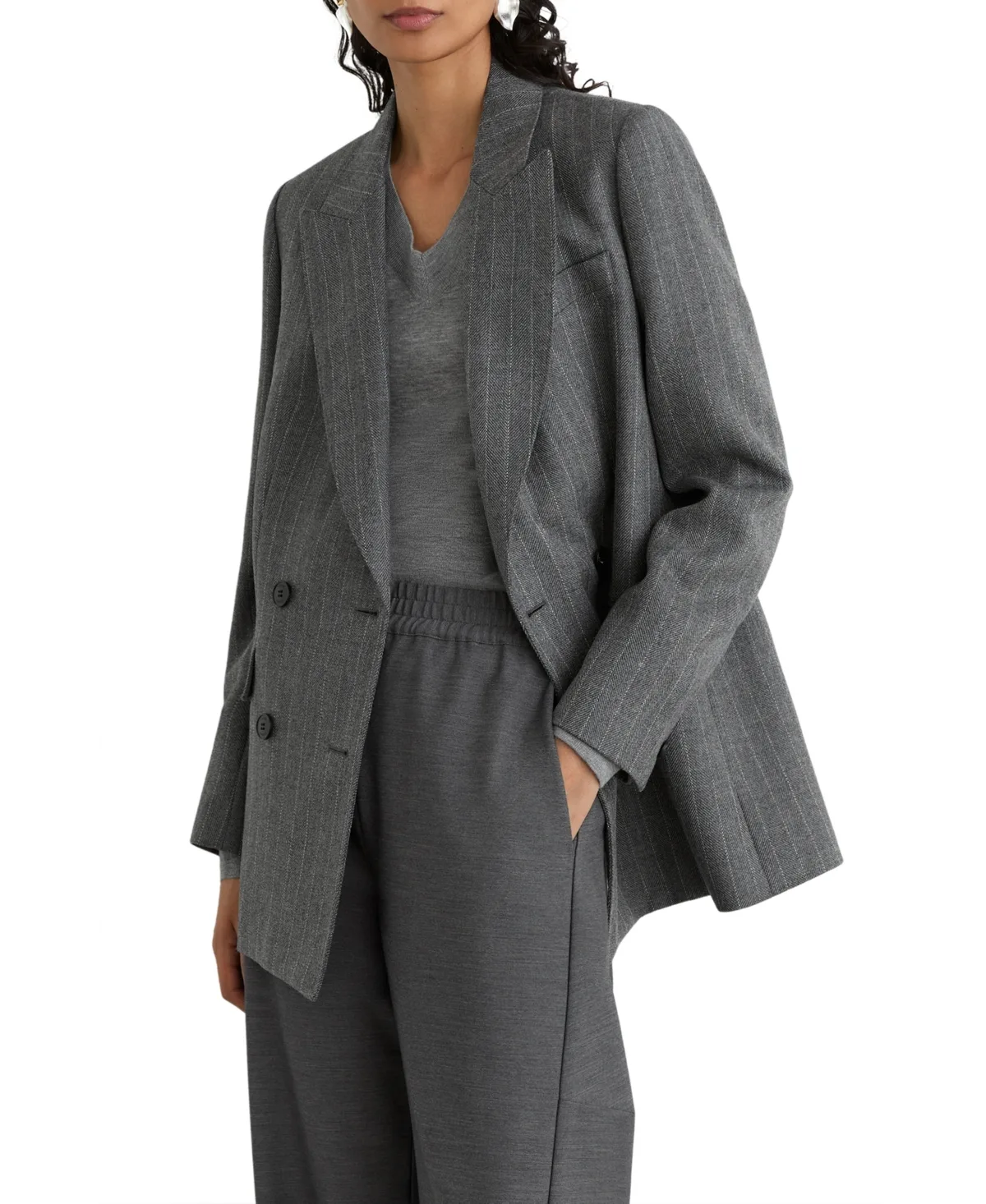 Astrid Wool Double-Breasted Pinstripe Blazer by Reiss
