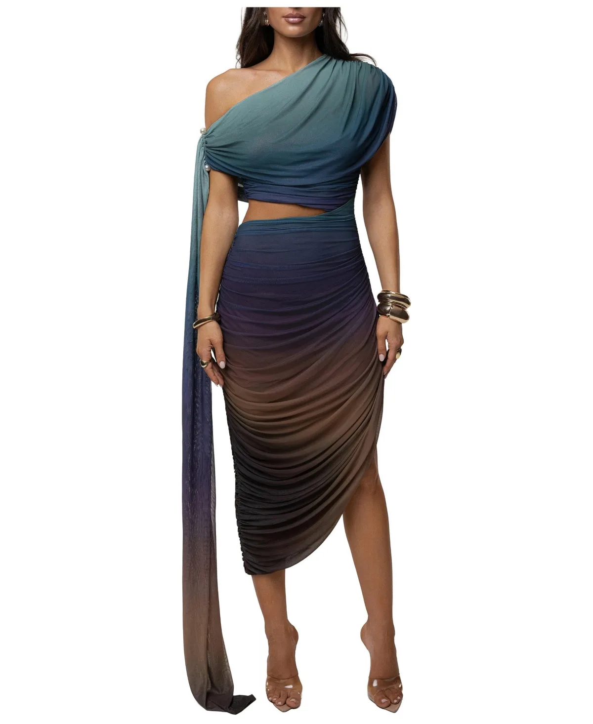 Aris One-Shoulder Asymmetric Cutout Midi Dress