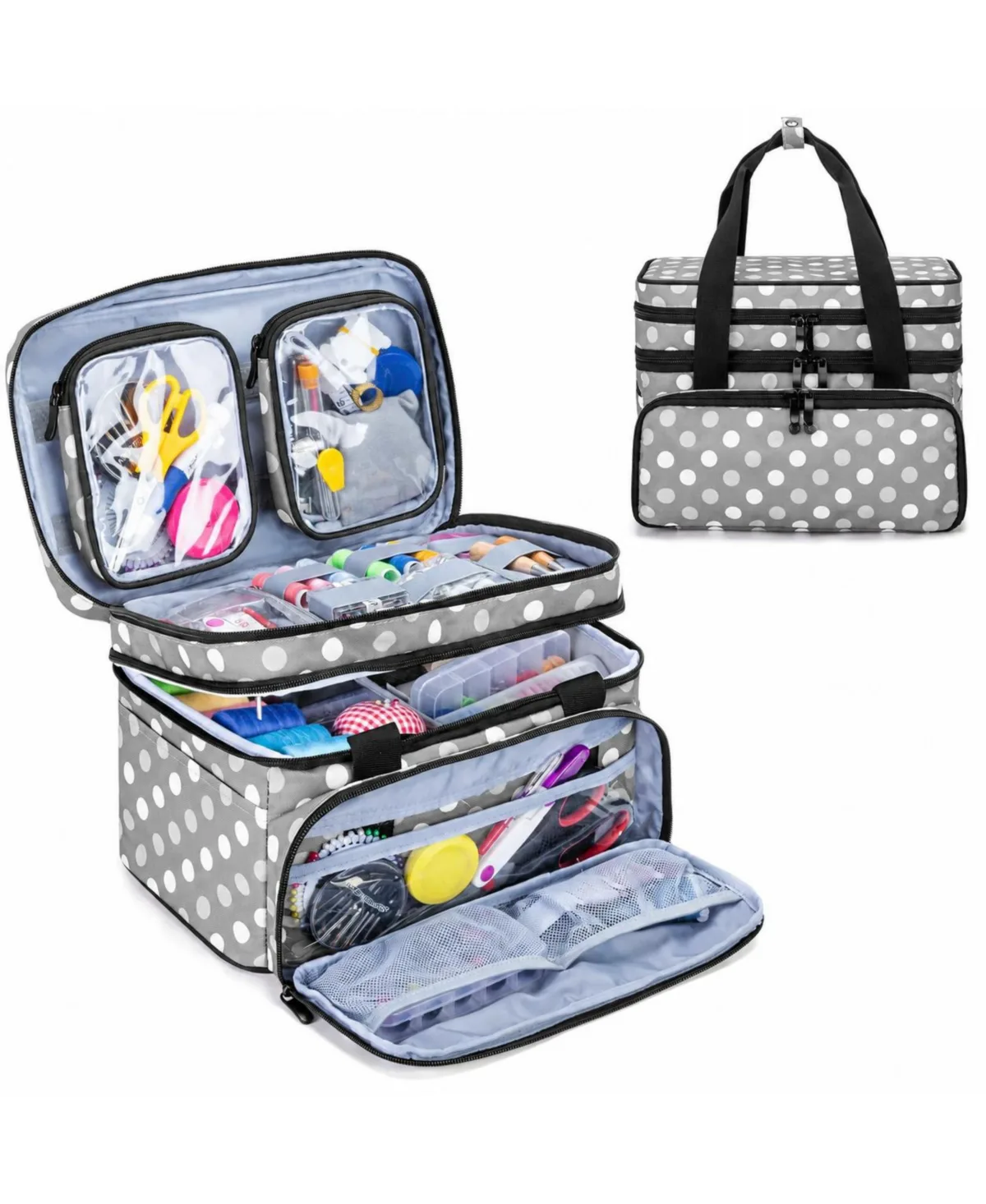 Double Layer Polka Dot Sewing Accessories Organizer with Storage Pockets by Aeelike