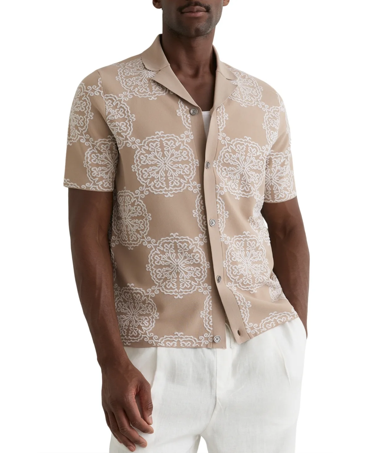 Gabriel Button Through Jacquard Cuban Shirt by Reiss