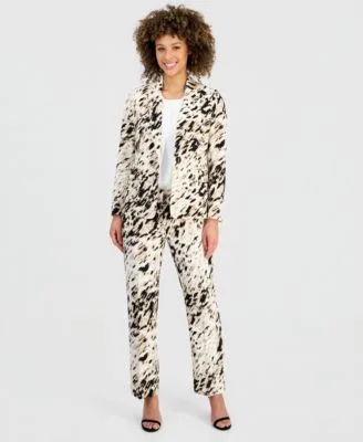 Animal Print One Button Blazer Straight Leg Pants by Kasper