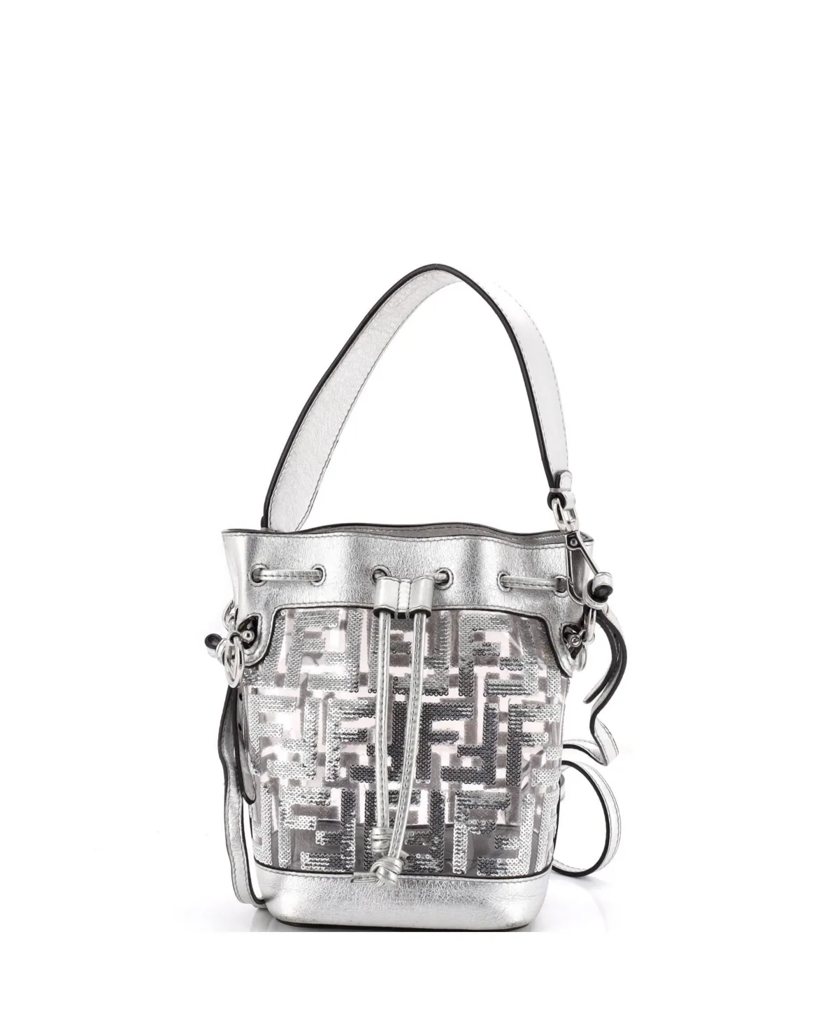 Pre-Owned Fendi Mini Mon Tresor Bucket Bag Sequin Zucca Embroidered PVC by FENDI