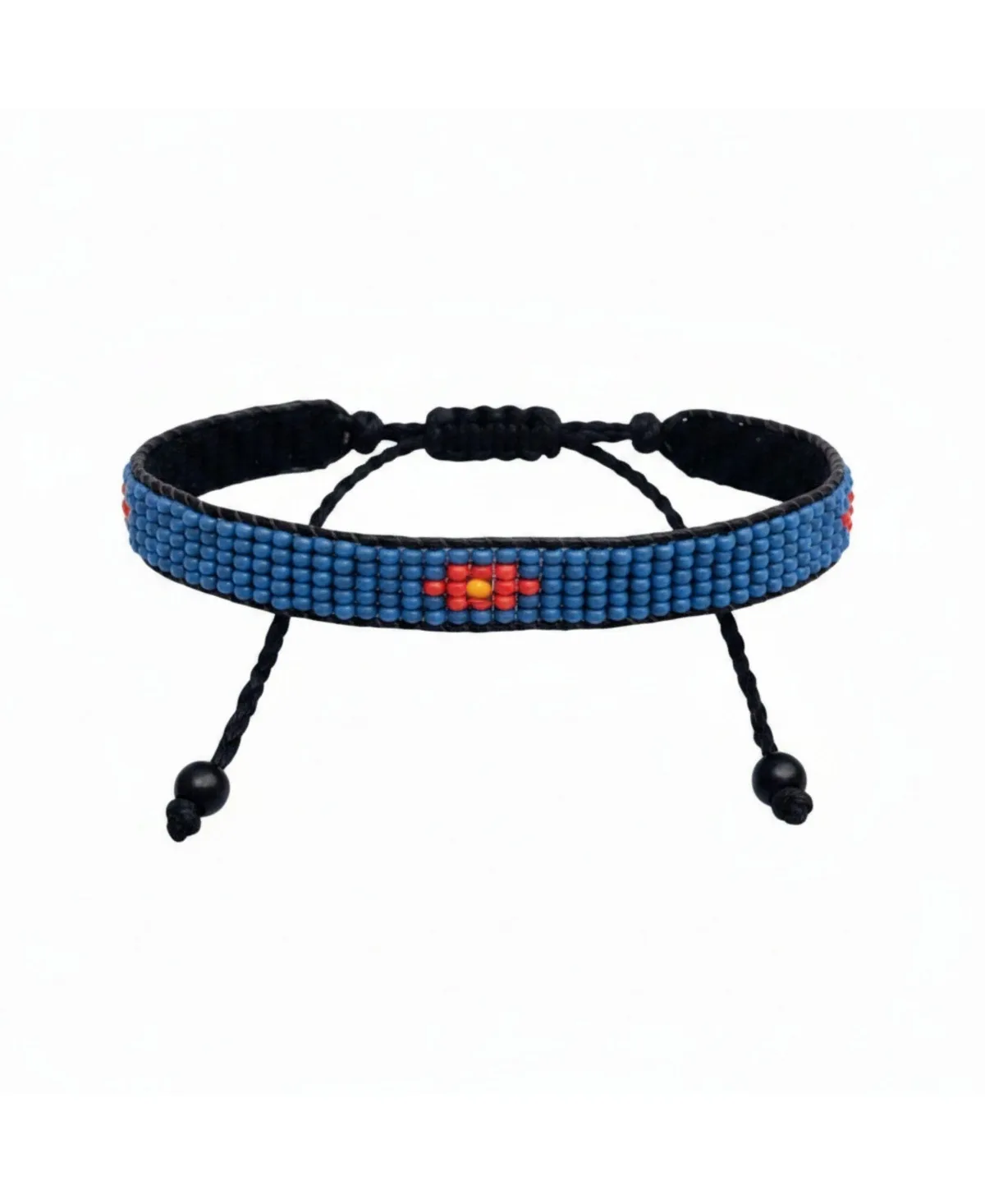 Summer Warmth Bracelet in Red with Orange Flower with Blue Accents by Sawa Sawa