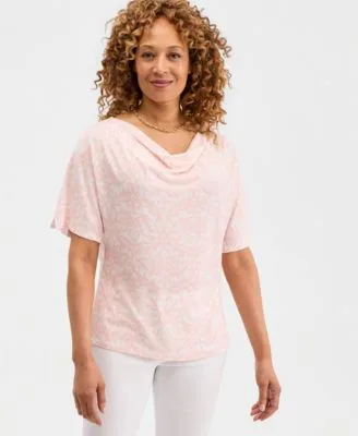 Printed Cowl Neck Knit Top by JM Collection