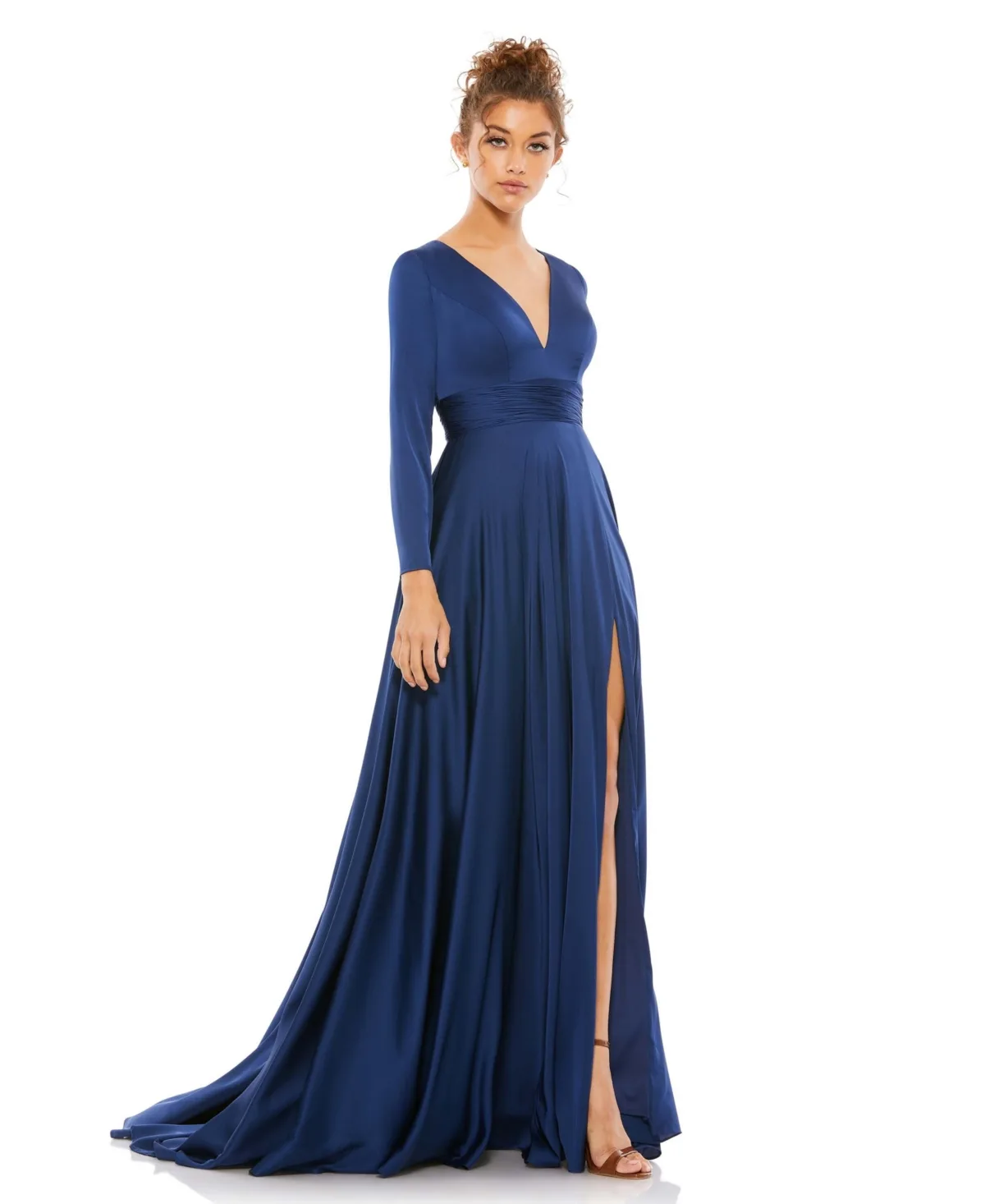 Mac Duggal Ieena Long Sleeve Ruched Waist A-Line Gown by M.A.C.