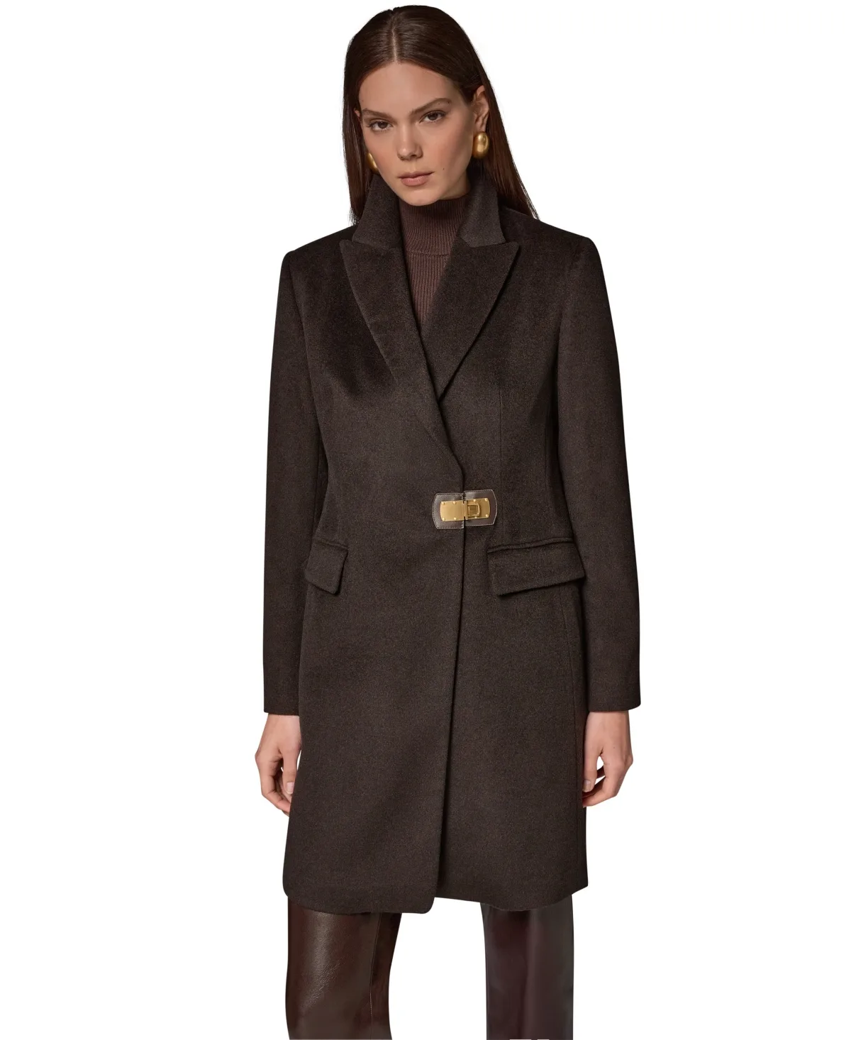 Buttoned Notch Collared Coat by Donna Karan New York