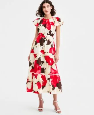 Flutter Sleeve Tiered Dress by Anne Klein