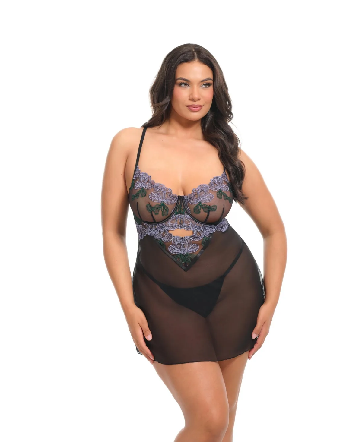 Jenna Sheer Embroidered Babydoll Set by Oh La La Cheri