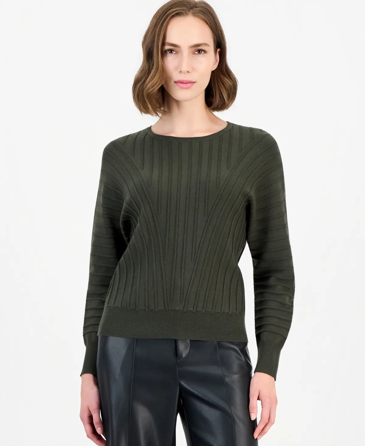 Dolman-Sleeve Angled-Rib Crewneck Pullover by Tahari
