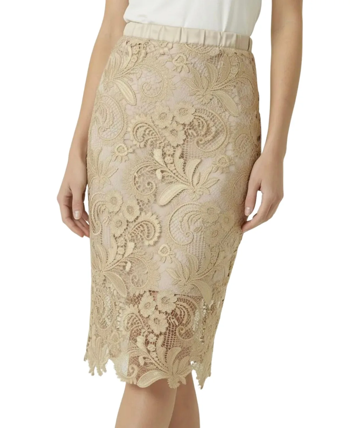 Floral Lace Midi Skirt by Modenaire
