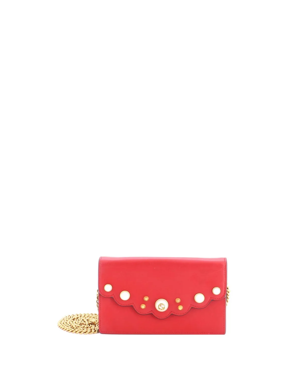 Pre-Owned Mini Pearly Peony Wallet on Chain Leather by Gucci