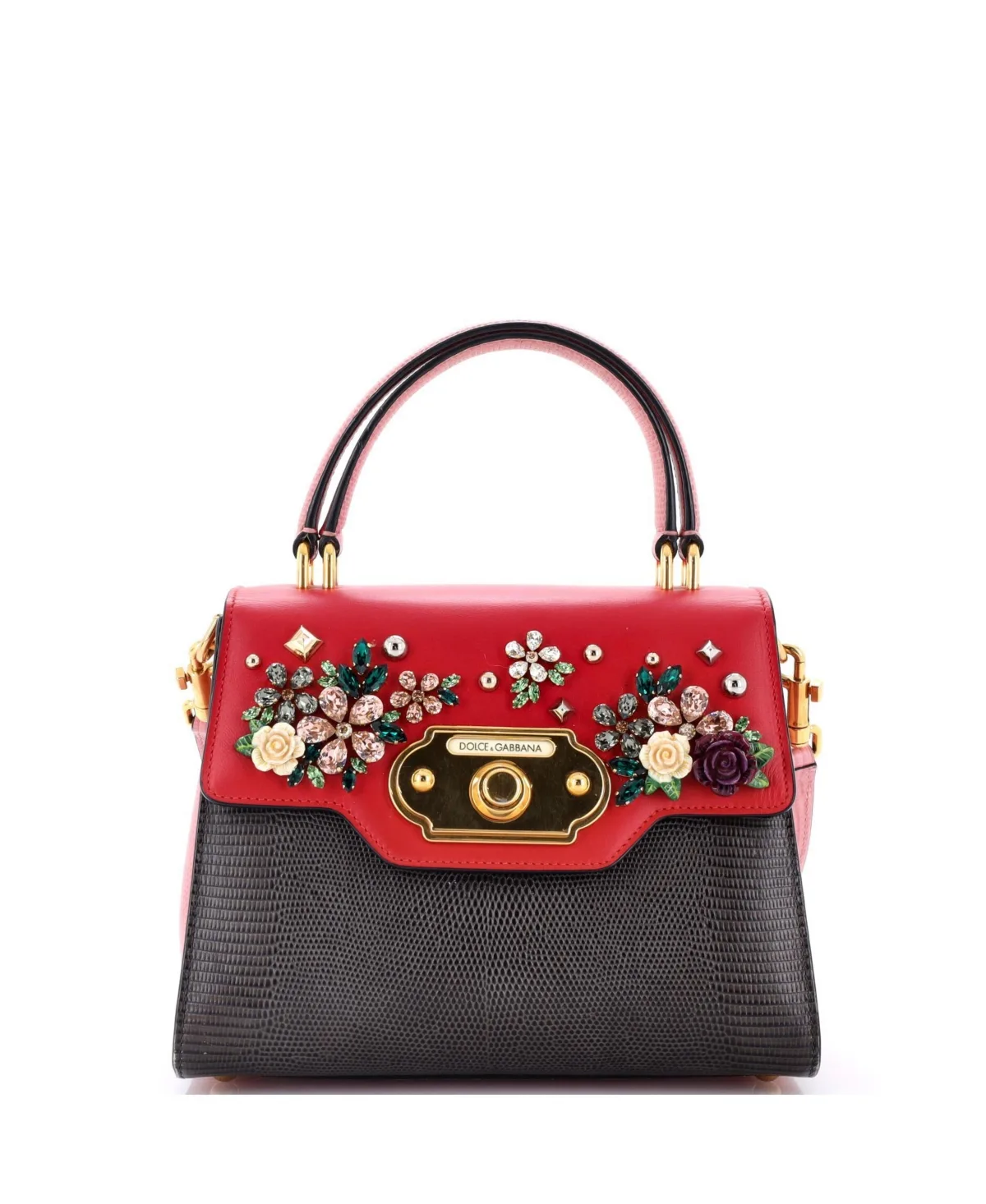 Pre-Owned Small Welcome Top Handle Bag Embellished Leather and Embossed Leather by Dolce & Gabbana
