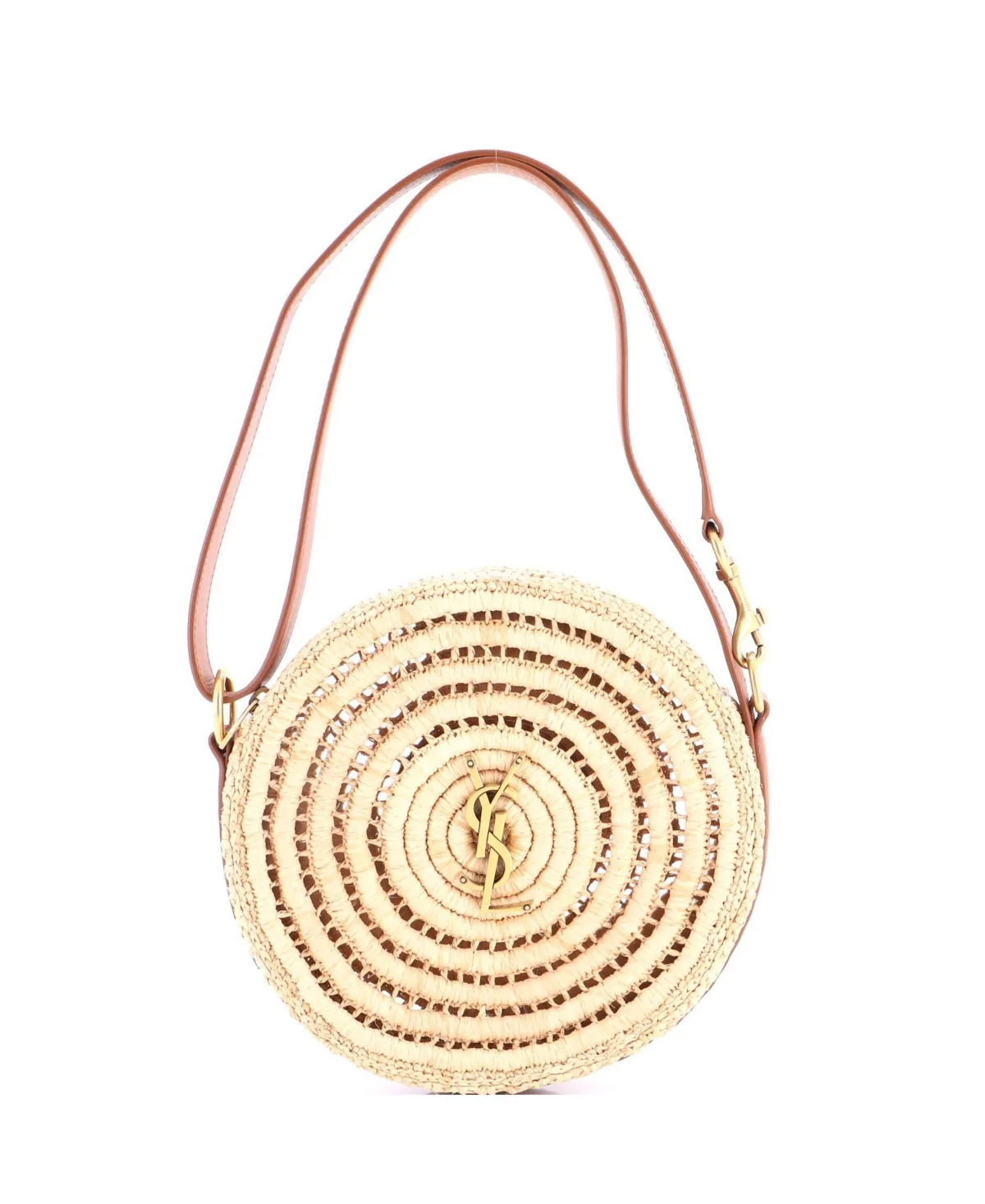 Pre-Owned Monogram Round Camera Bag Raffia by Saint Laurent