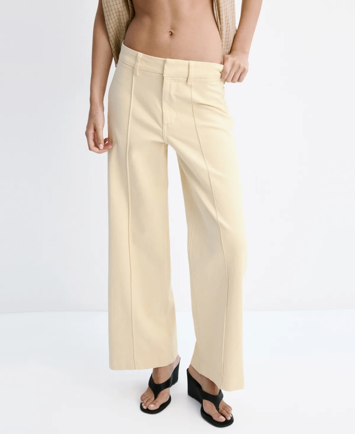 Stitching High-Waisted Wide Leg Jeans by Mango