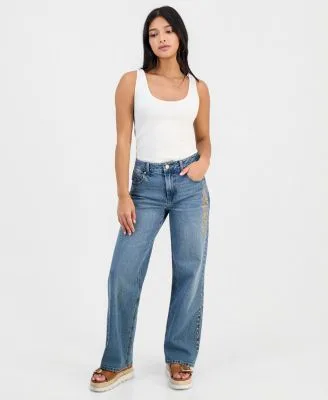 High Rise Embroidered Straight Leg Jeans by And Now This