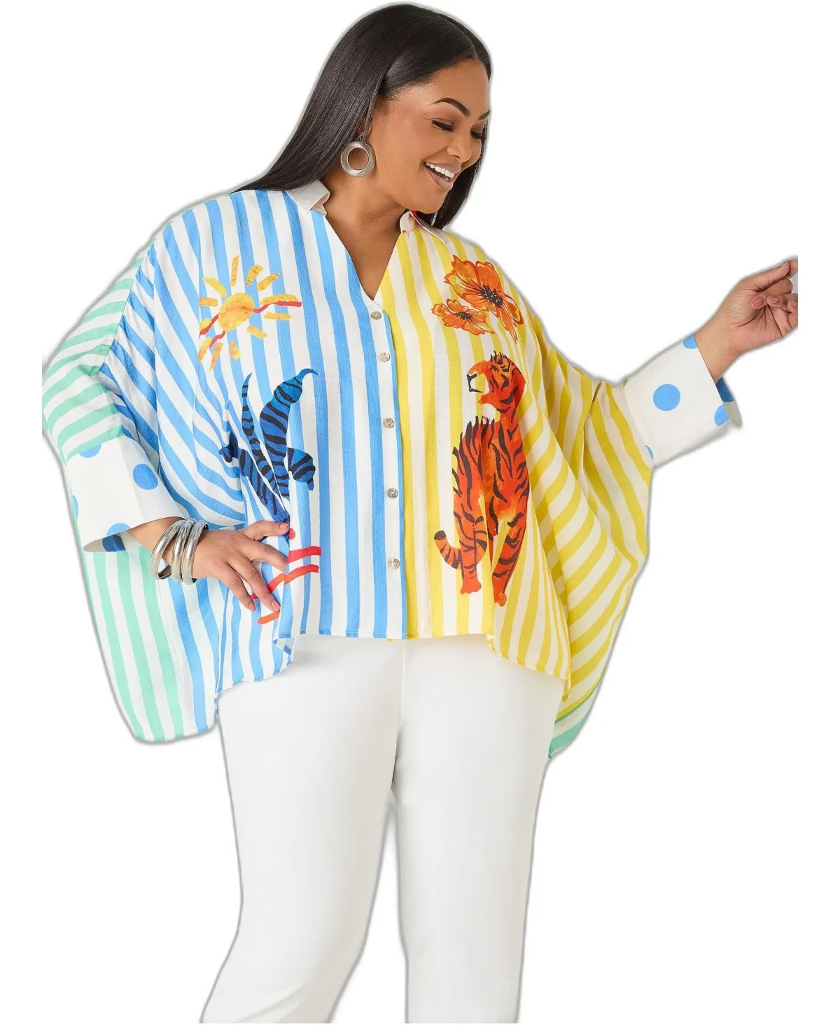 Wonderland Animal-Print Batwing-Sleeve Shirt by Ashley Stewart