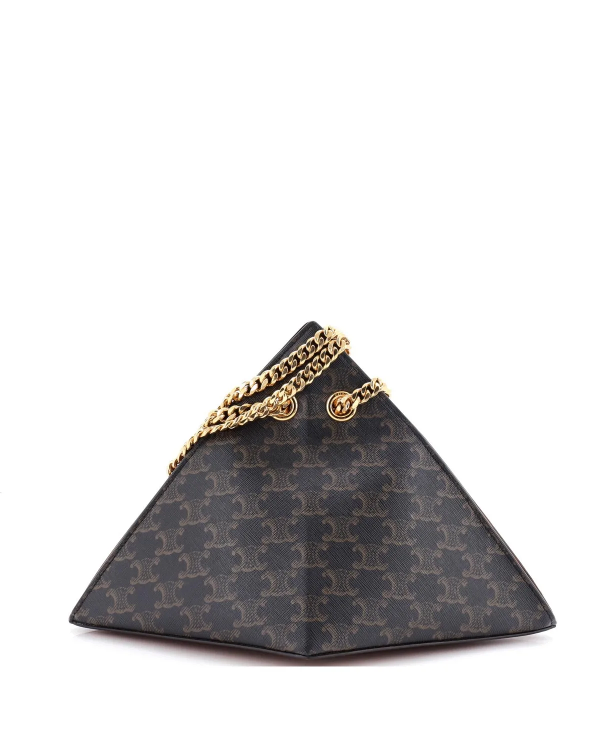 Pre-Owned Celine Pyramid Chain Shoulder Bag Triomphe Coated Canvas by Celine