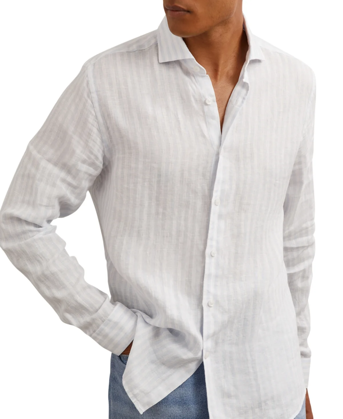 Ruban Linen Stripe Long-Sleeve Shirt by Reiss