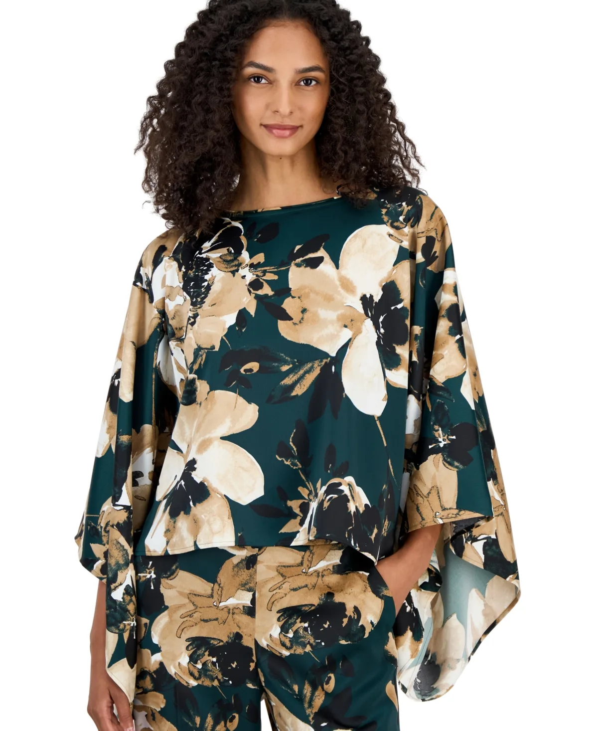Bateau Neck Dolman Sleeve Cape Blouse by Anne Klein