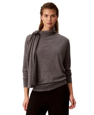 Tie Neck Mock Neck Long Sleeve Sweater by Calvin Klein