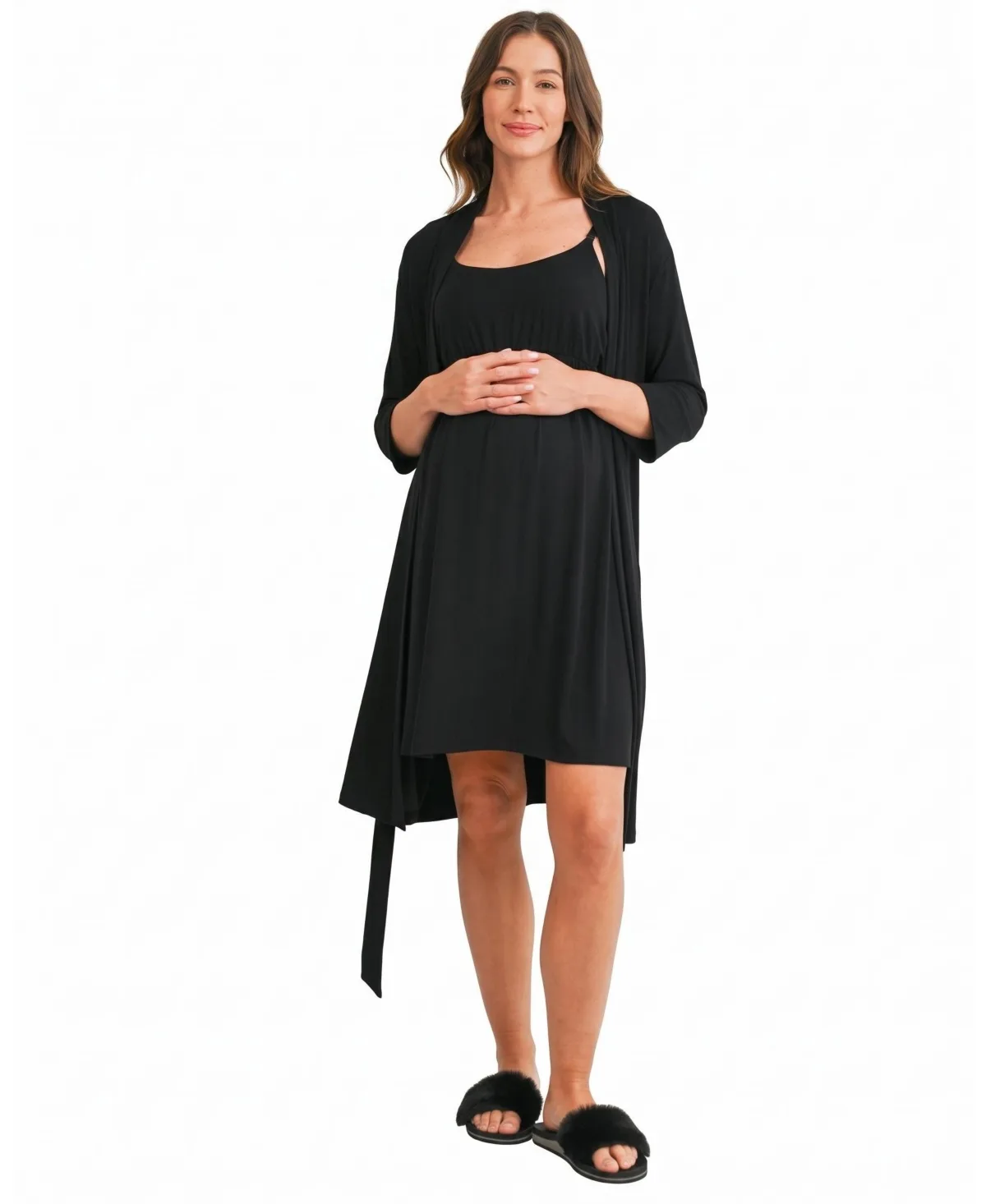 Clip-Down Nursing Rayon Modal-Blend Dress and Robe, 2-Piece Set by Hello Miz