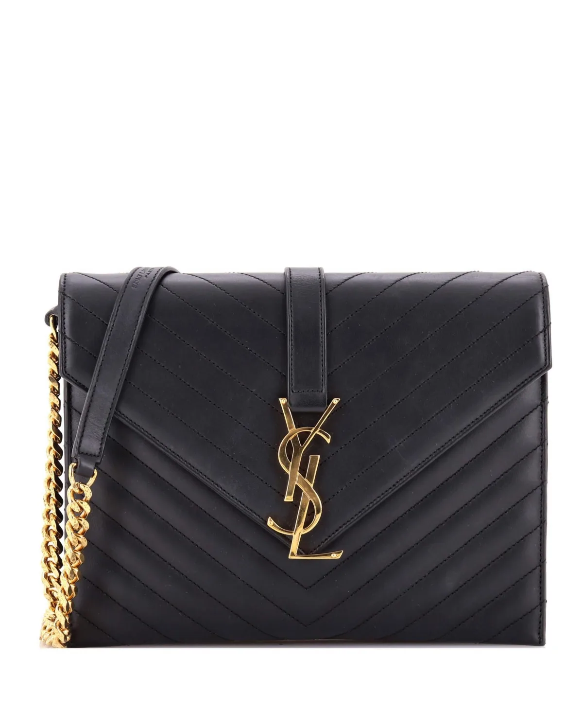 Pre-Owned Saint Laurent Classic Monogram Matelasse Chevron Leather Shoulder Bag by Saint Laurent