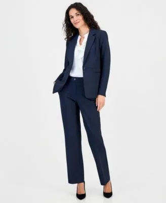Notch Collar Jacket Ruffled Sleeveless Blouse Pull on Straight Leg Pants by Kasper