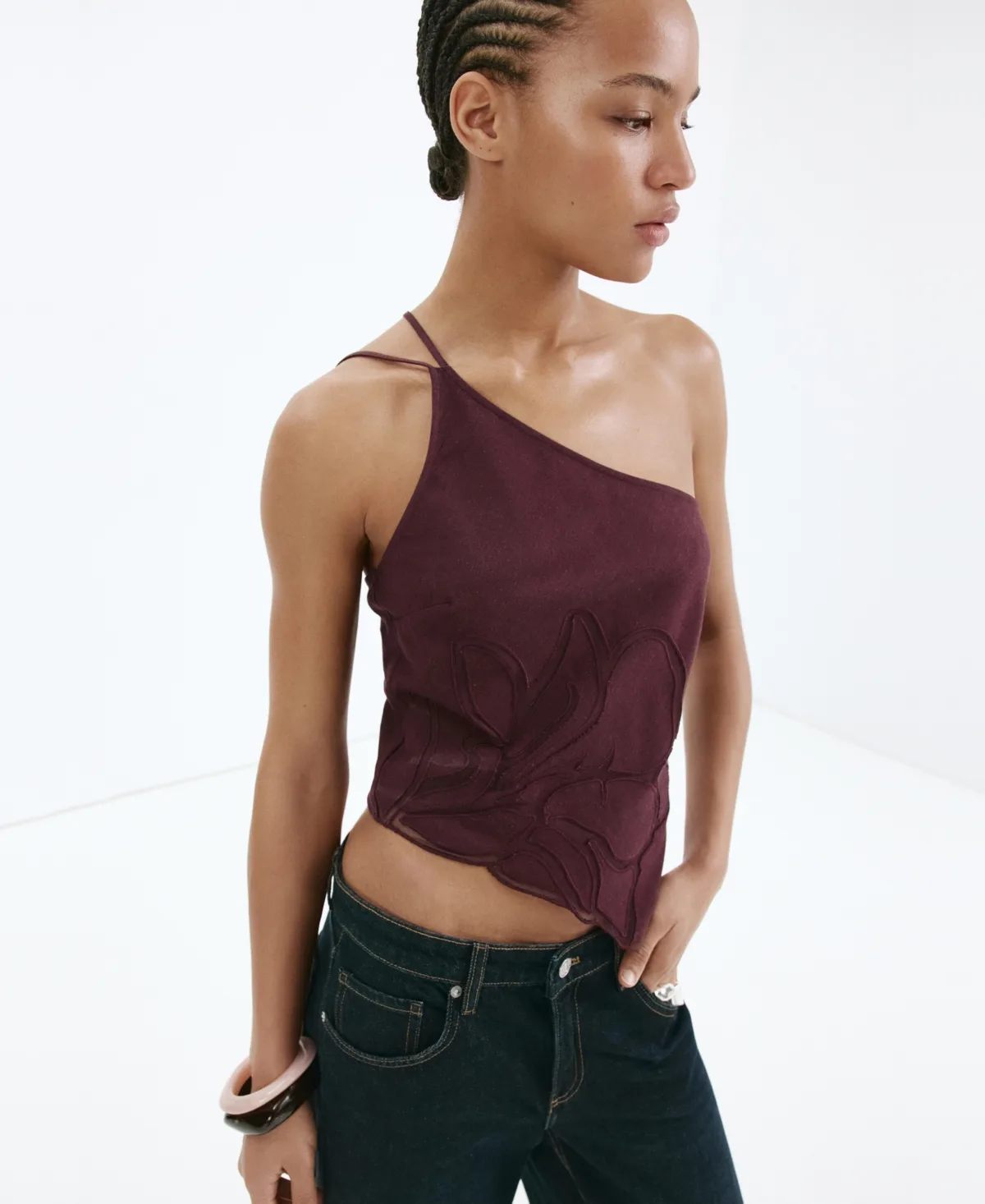 Asymmetrical Floral Embroidered Top by Mango