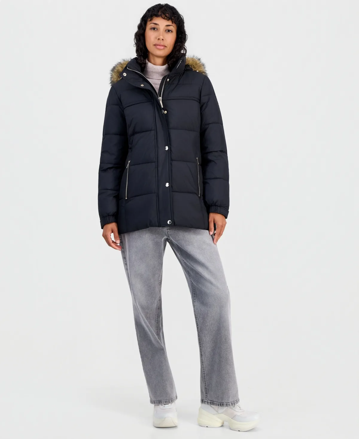 Faux Fur Trim Hooded Short Puffer Coat by MICHAEL Michael Kors