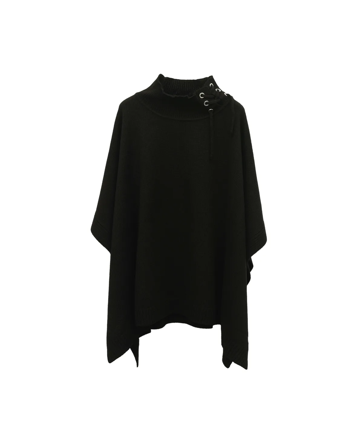Grommet Lace-Up Mock Neck Poncho Ruana