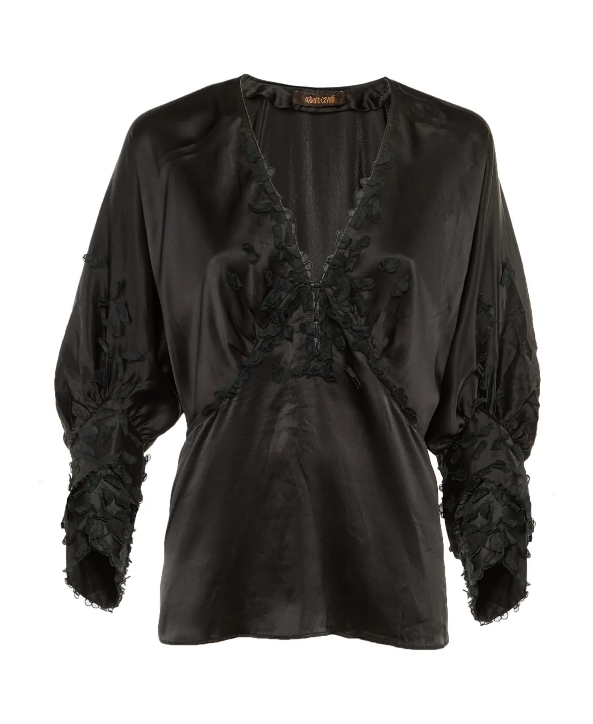 Pre-Owned Silk Floral Applique V-Neck Blouse by Roberto Cavalli