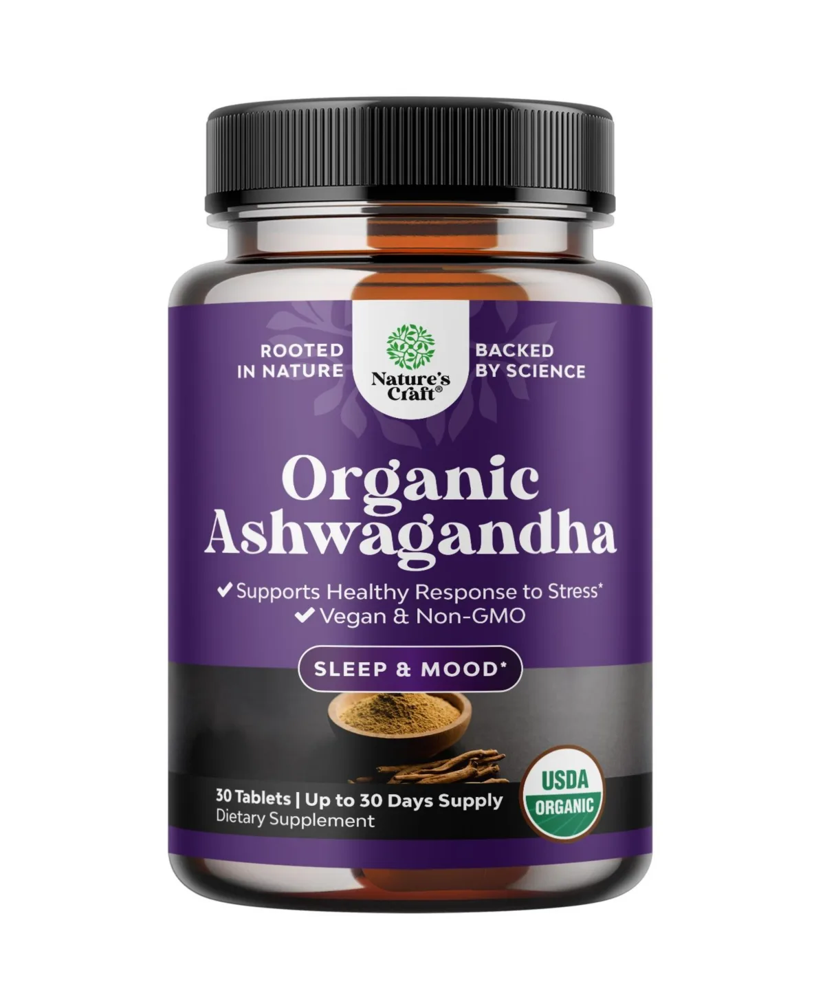 Ashwagandha Root Extract Tablets with Black Pepper, Withania Somnifera, Herbal Supplement, 30 Count by Natures Craft
