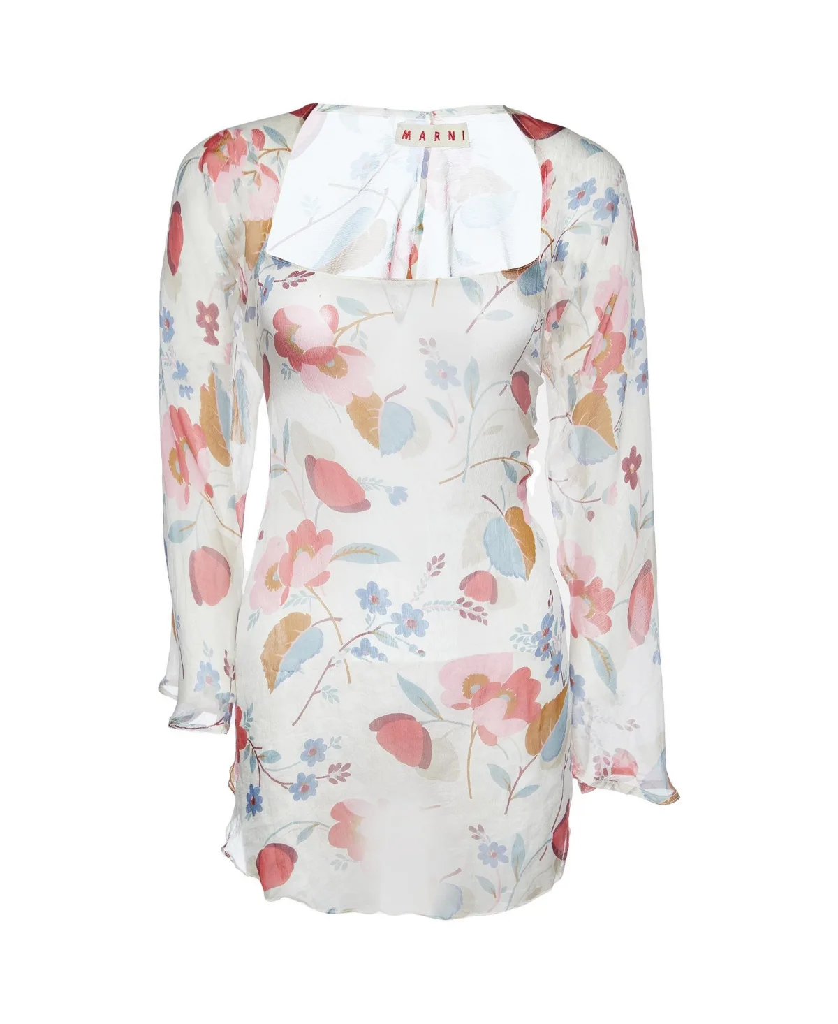 Floral Square-Neck Long-Sleeve Silk Blouse by Marni