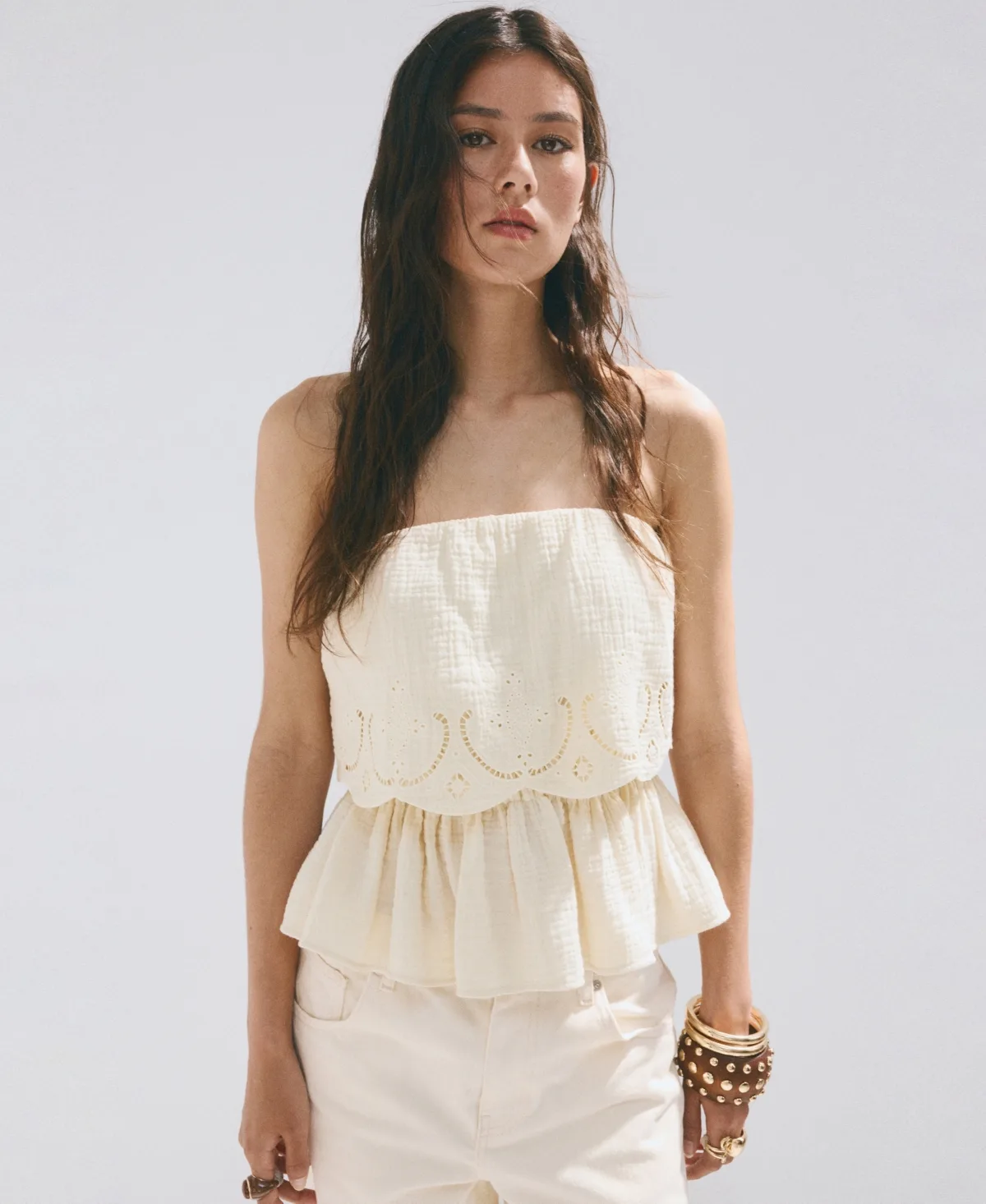 Embroidered Details Crinkled Top by Mango