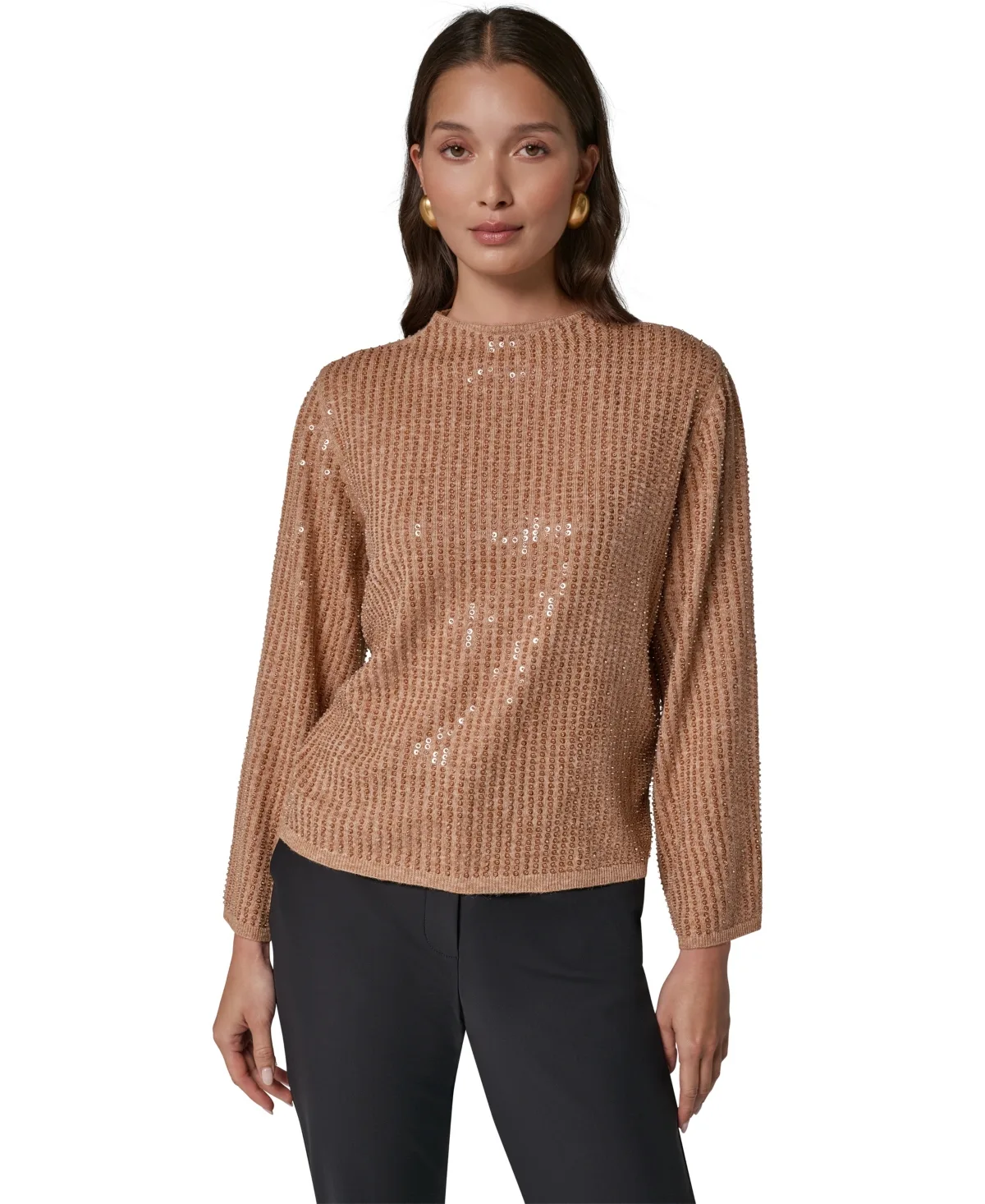 Long-Sleeve Crewneck Sequin Sweater by Donna Karan New York