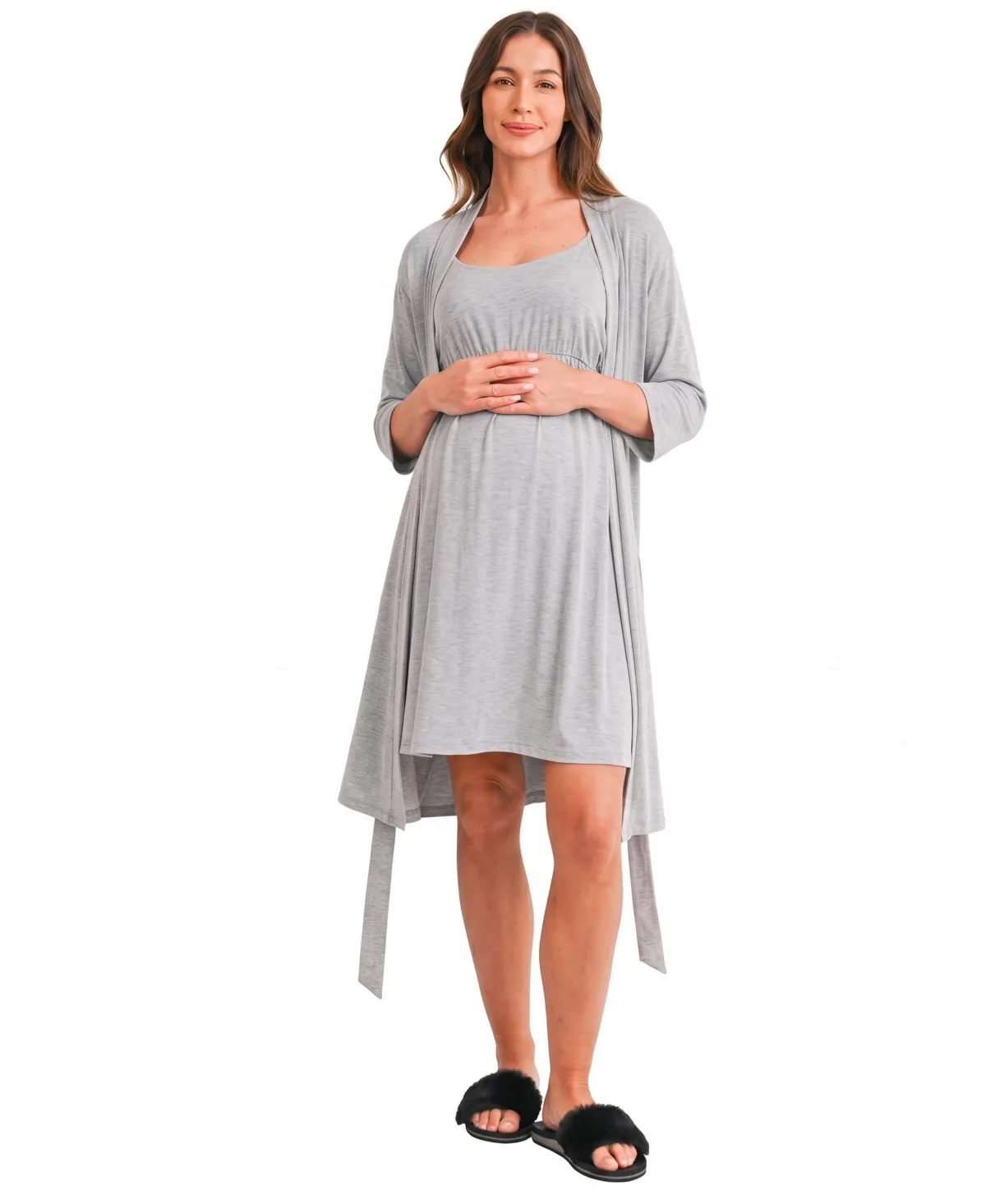 Maternity Clip-Down Nursing Rayon Modal-Blend Dress and Robe, 2-Piece Set by Hello Miz