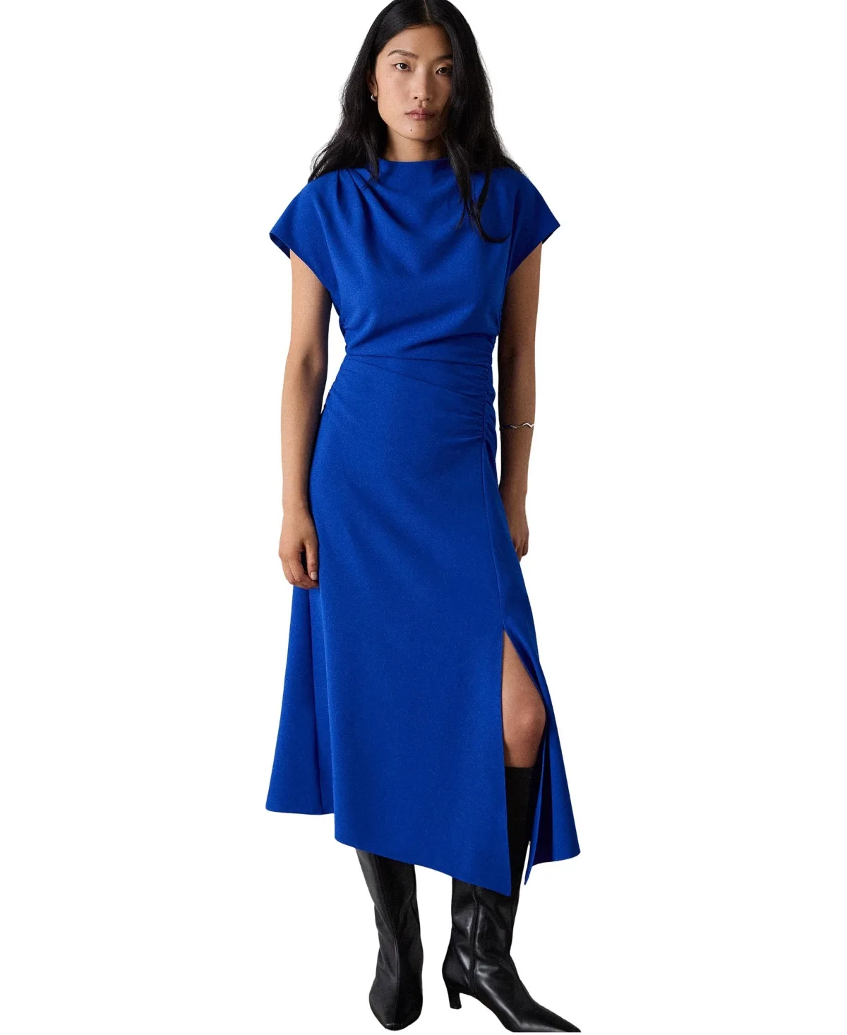 Ruched Asymmetric Short-Sleeve Midi Dress by Whistles