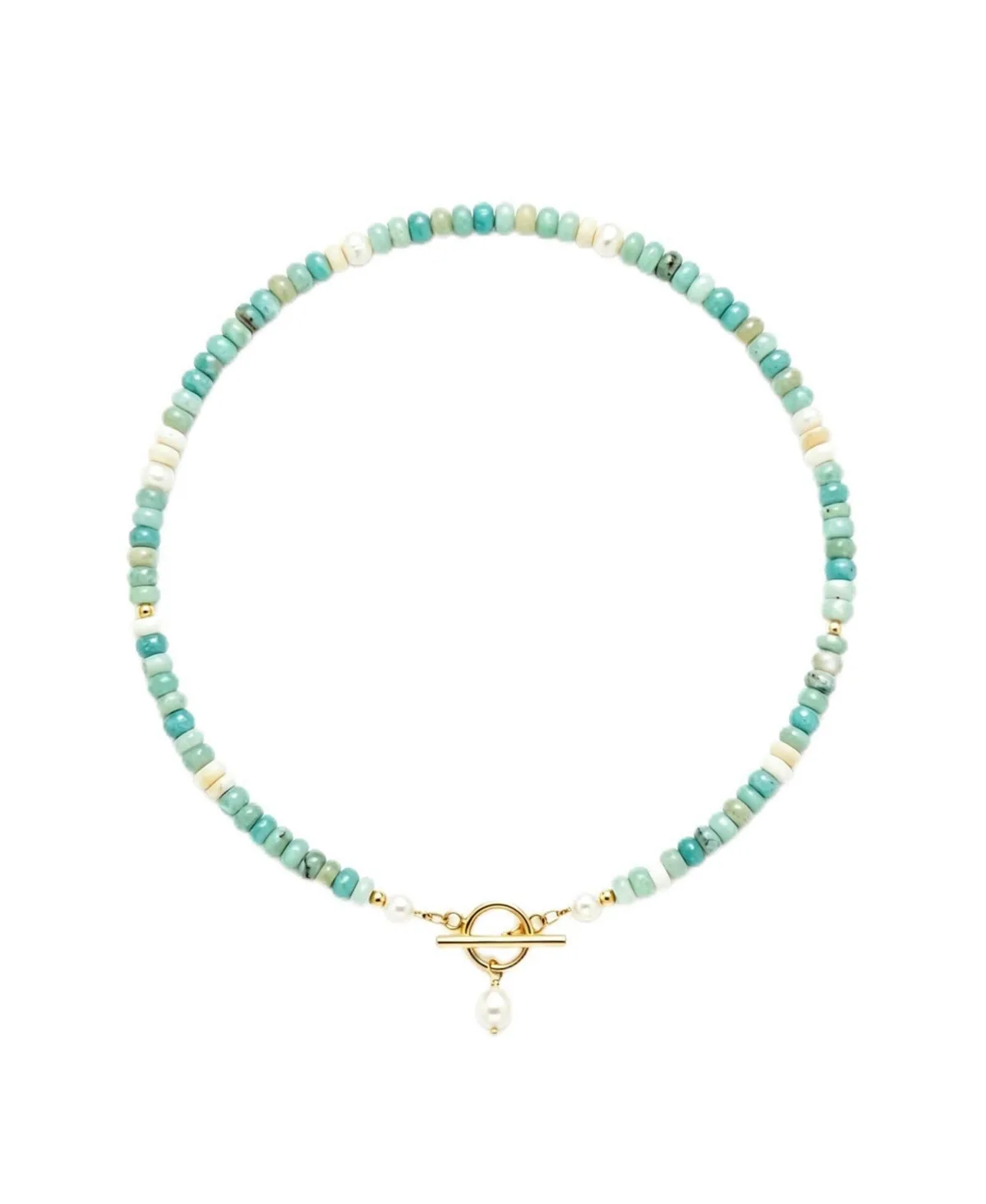 Handmade Beaded Turquoise Pearl Necklace Gold Plated Bohemian Elegant by Aeelike