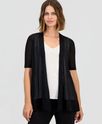 Short Sleeve Open Front Semi Sheer Cardigan by Anne Klein