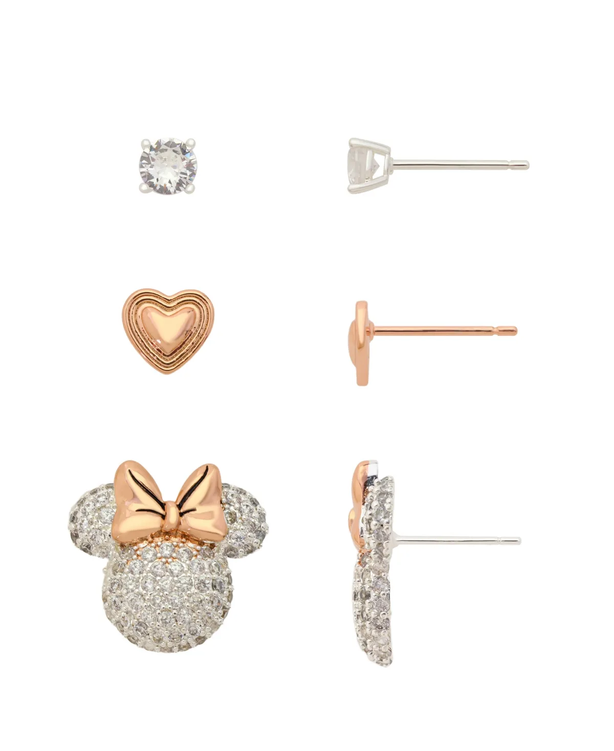 Disney Cubic Zirconia Silver-Tone Heart Stud Earrings, 3-Piece Set by Disney