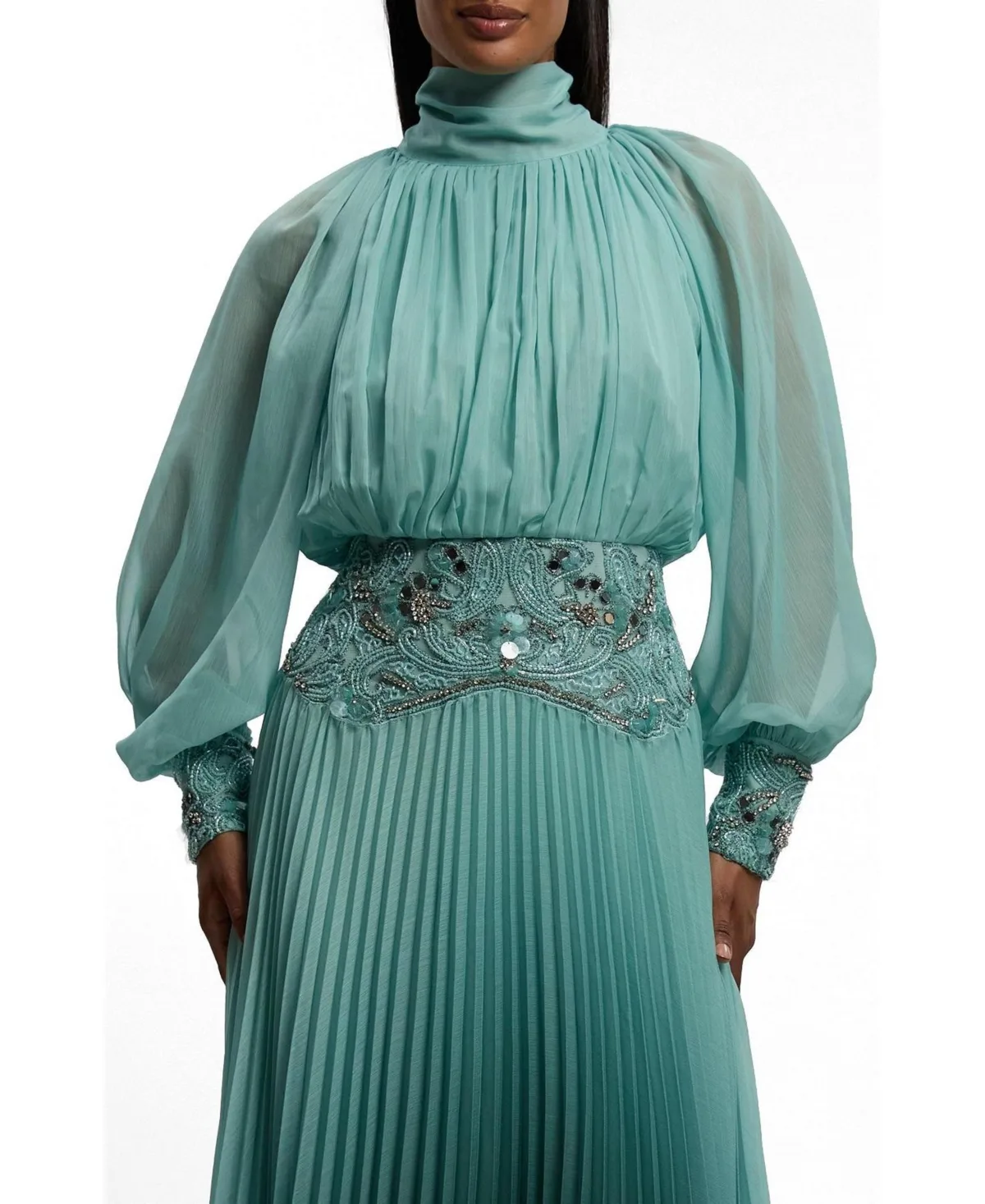Long Sleeve High Neck Pleated Maxi Dress by Karen Millen
