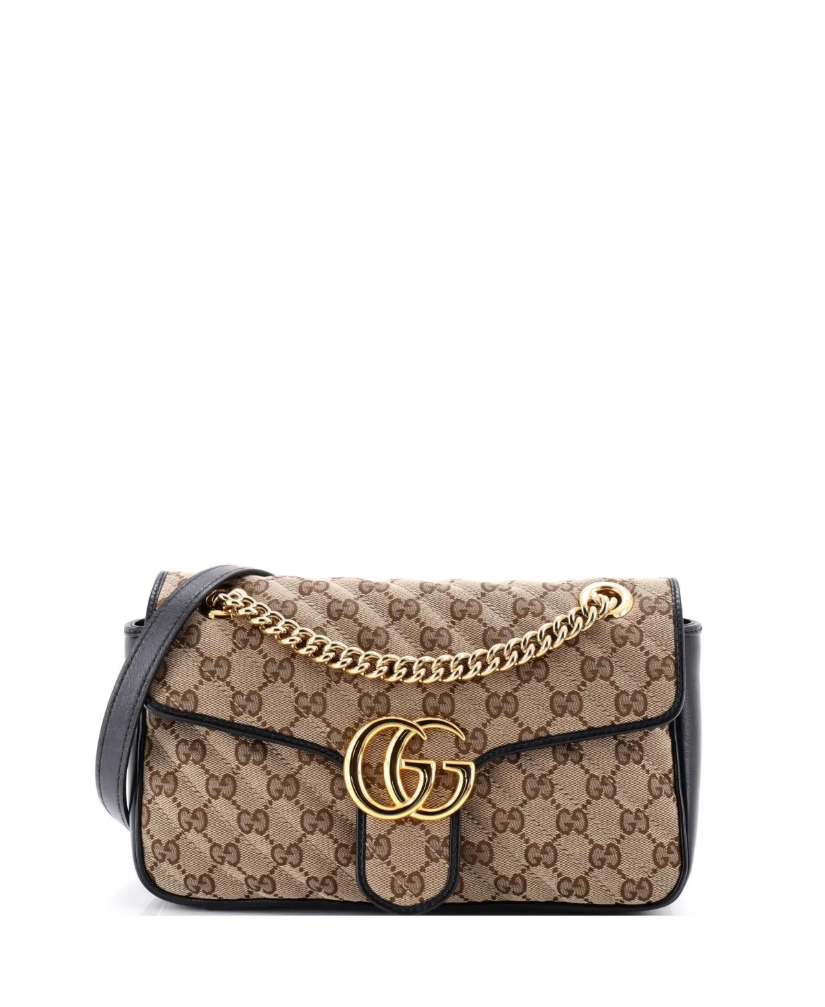 Pre-Owned Gucci Small Gg Marmont Flap Bag Diagonal Quilted Gg Canvas with Leather by Gucci